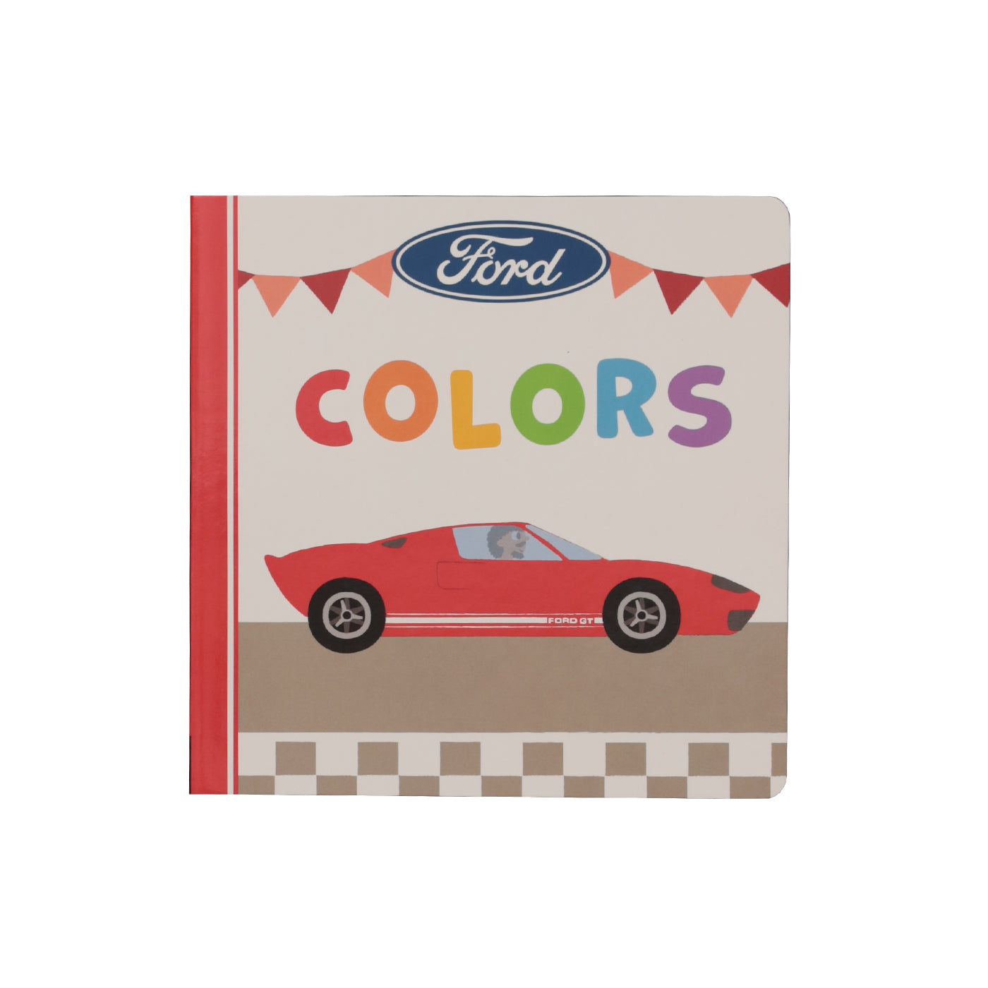 A colorful children's book titled 'Ford Colors' with an illustration of a red race car on the cover.
